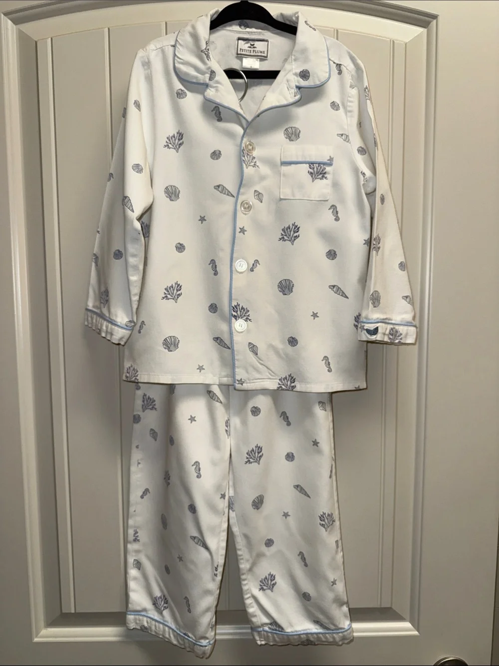 Petite Plume White & Light Blue Seashell Kids Pajama Set